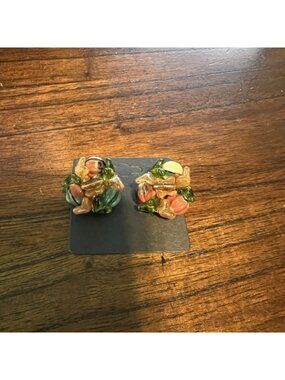 Handmade Vintage Stone Clip On Earrings 1”